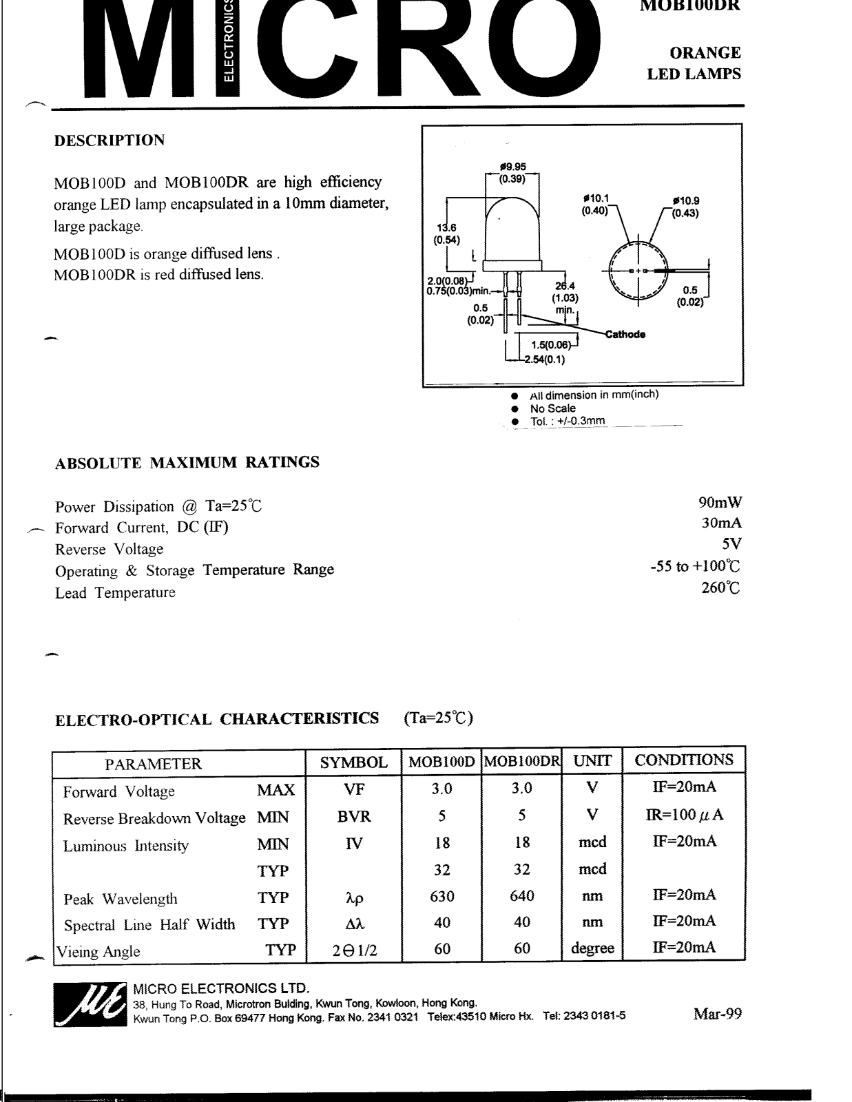 MICRO MOB100DR Datasheet