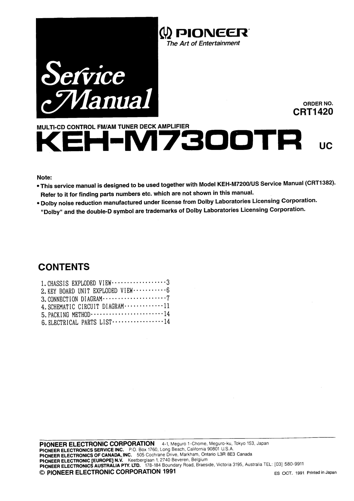 Pioneer KEH-M7300TR, M7300, M7300SDK, M7200, KEH-M7250 Service Manual