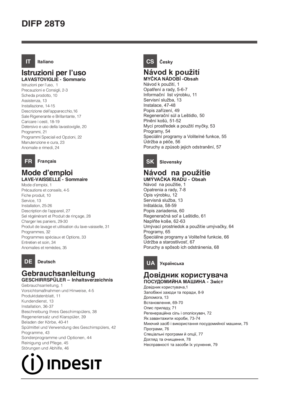 INDESIT DIFP 28T9 A EU User Manual