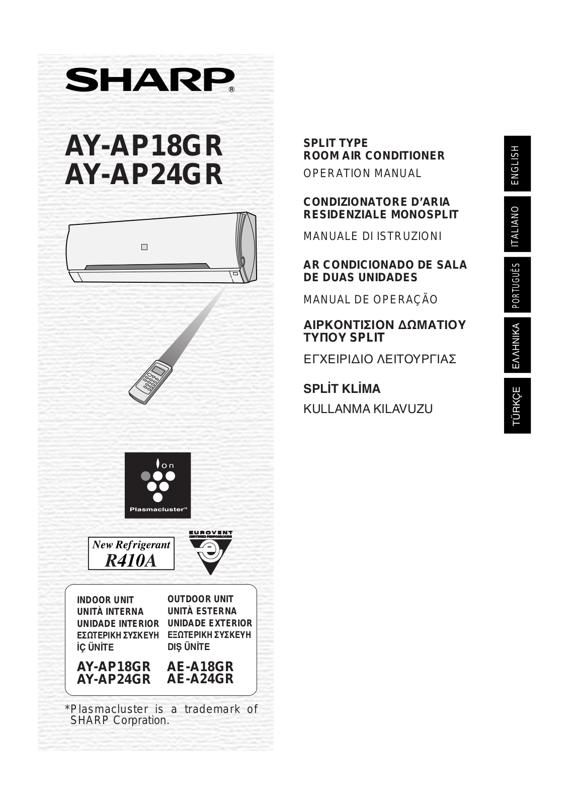 SHARP AY-AP18GR/24GR User Manual