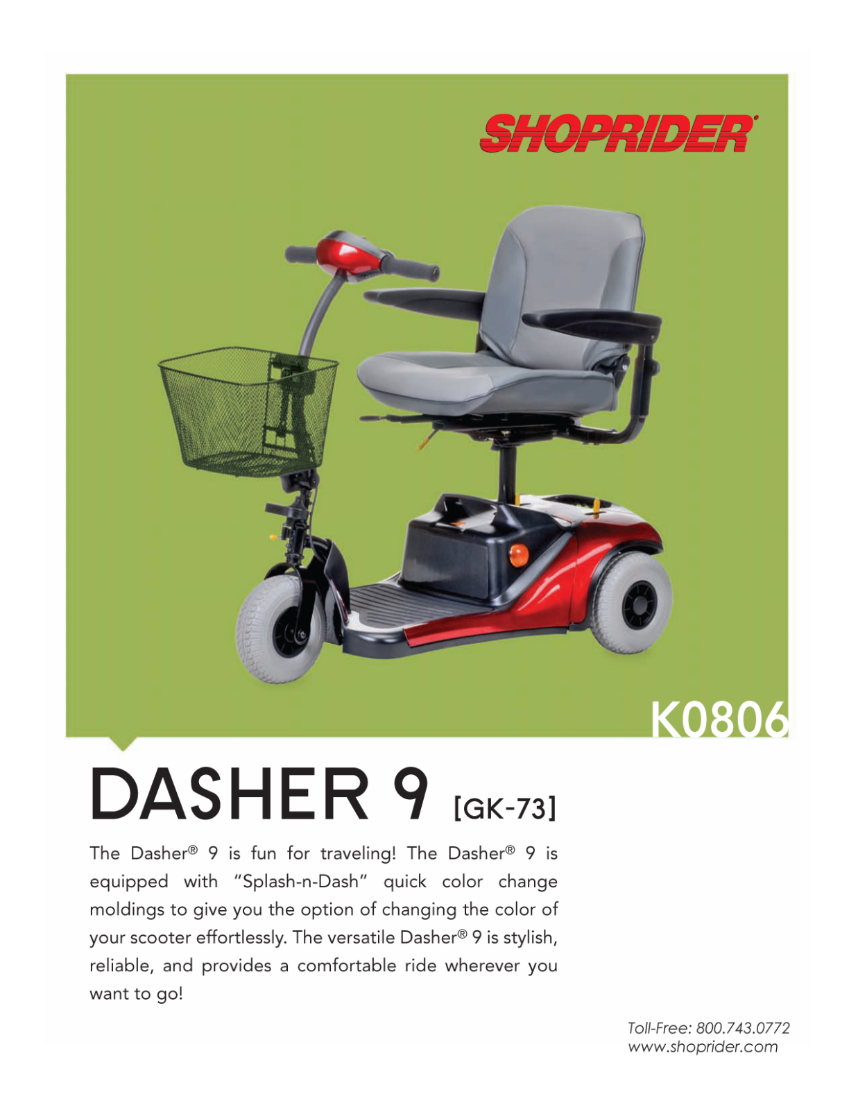 Shoprider DASHER 9 DATASHEET