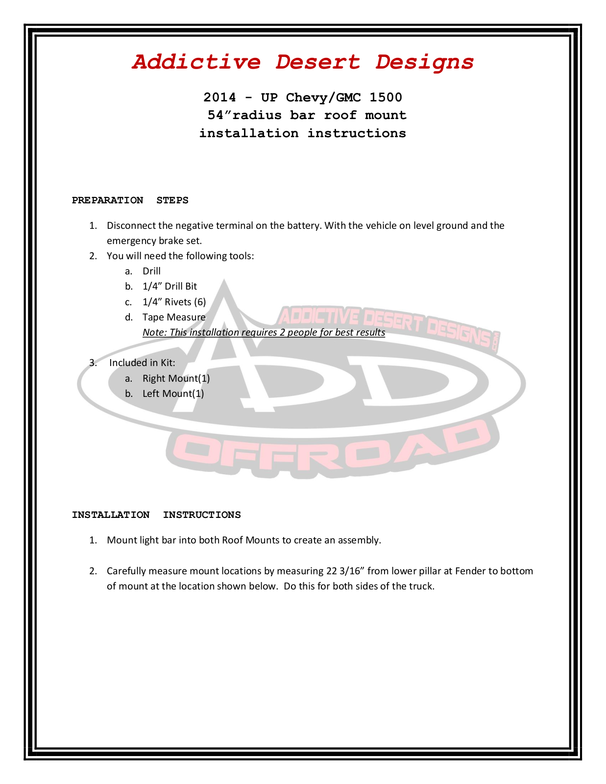 Addictive Desert Designs GMC 1500 54 User Manual