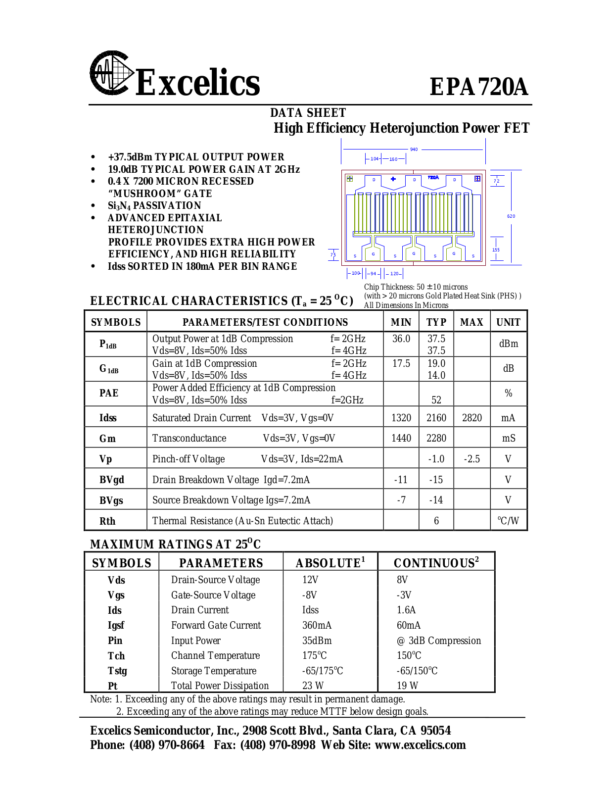 Excelics EPA720A Datasheet