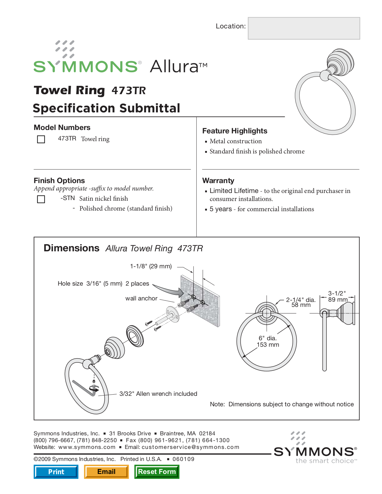 Symmons 473TR User Manual - ManualMachine.com