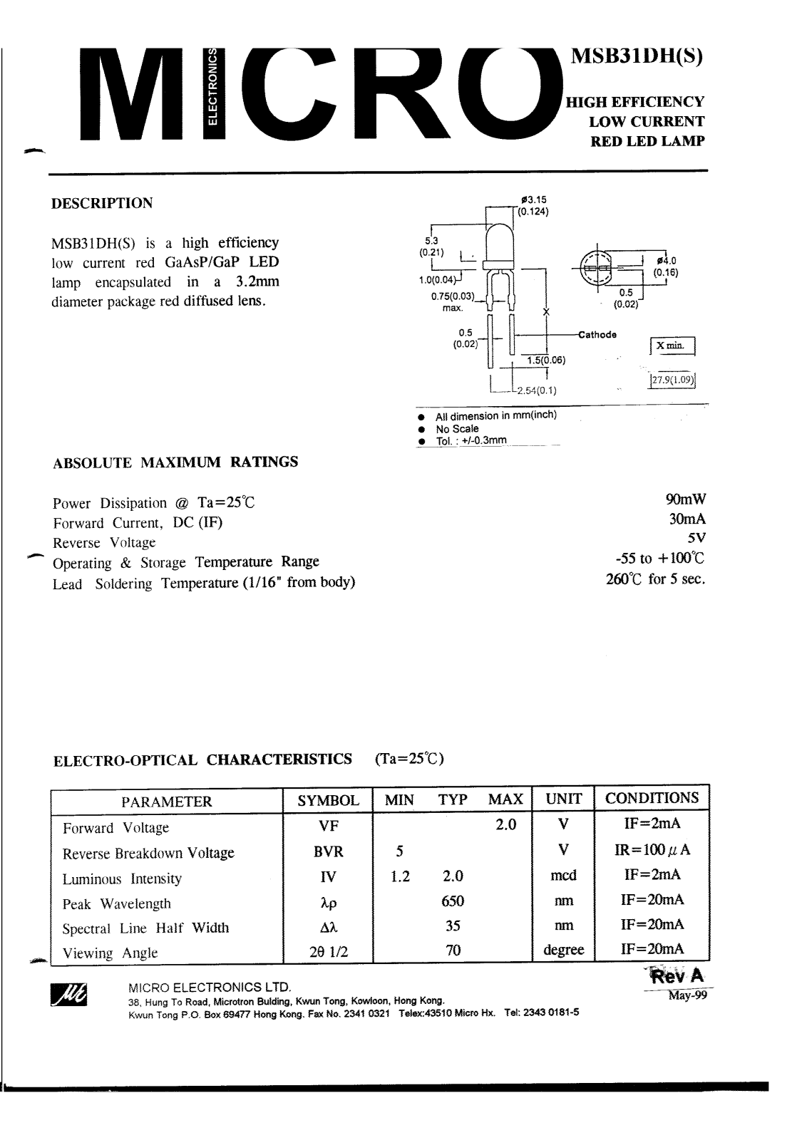 MICRO MSB31DHS Datasheet