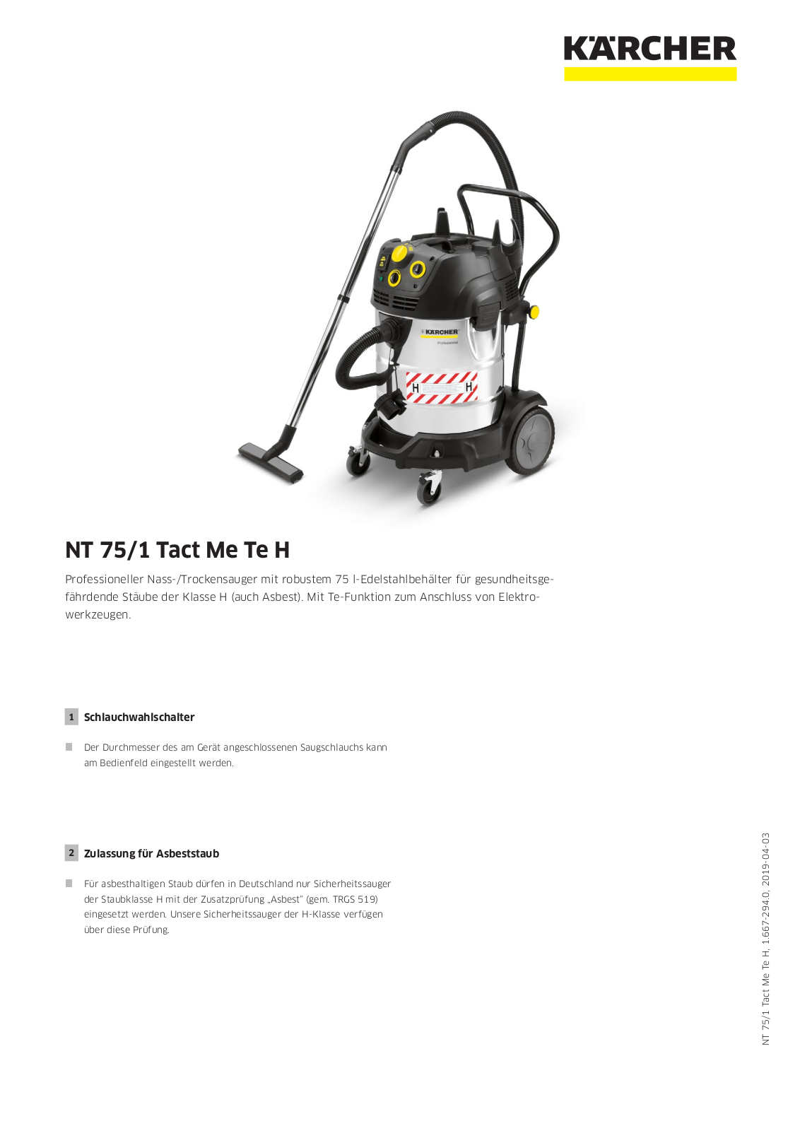 Kärcher NT 75-1 Tact Me Te H User Manual