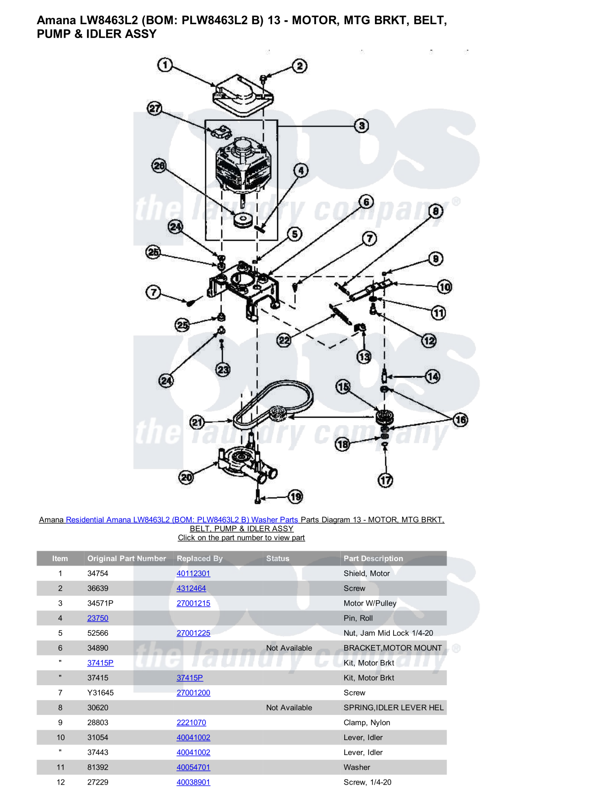 Amana LW8463L2 Parts Diagram