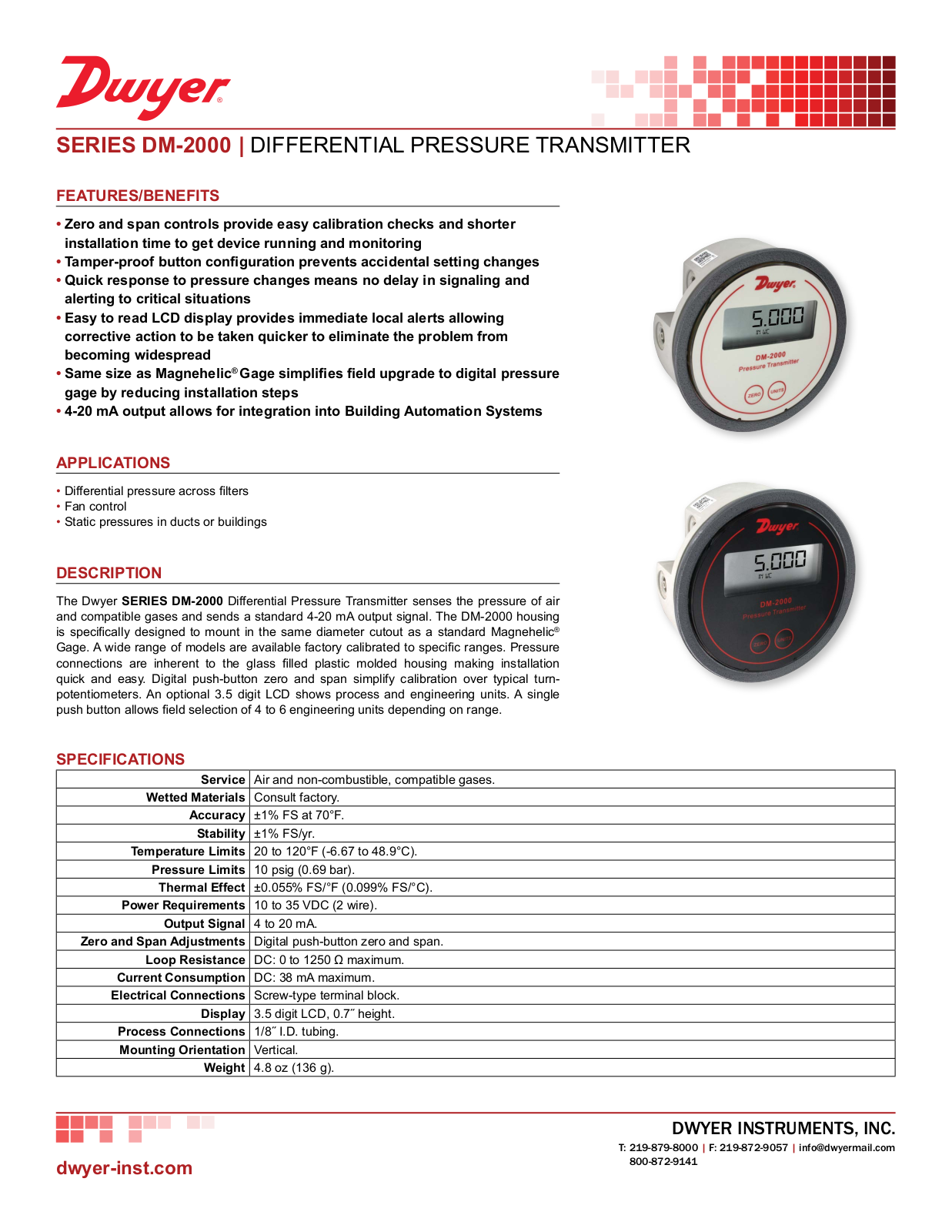 Dwyer Instruments DM-2000 Specifications