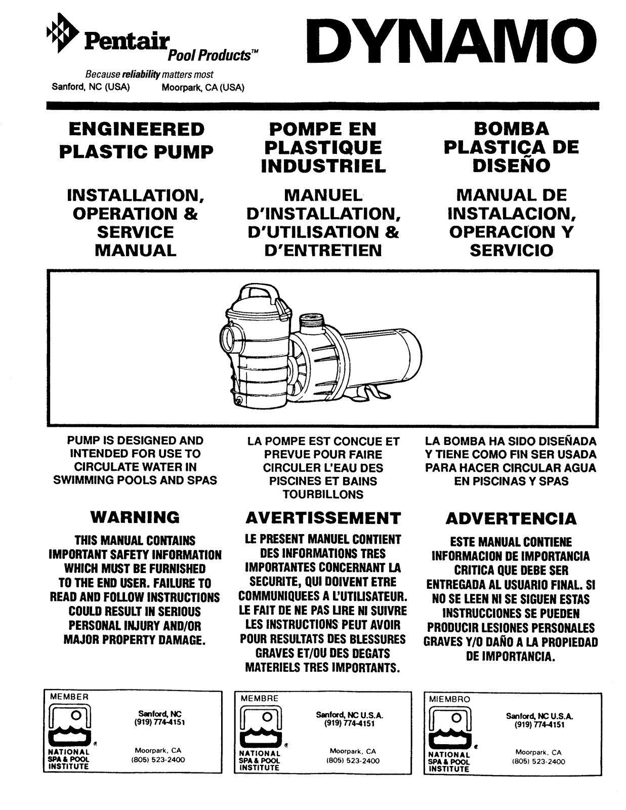 Pentair DYNAMO Installation Manual