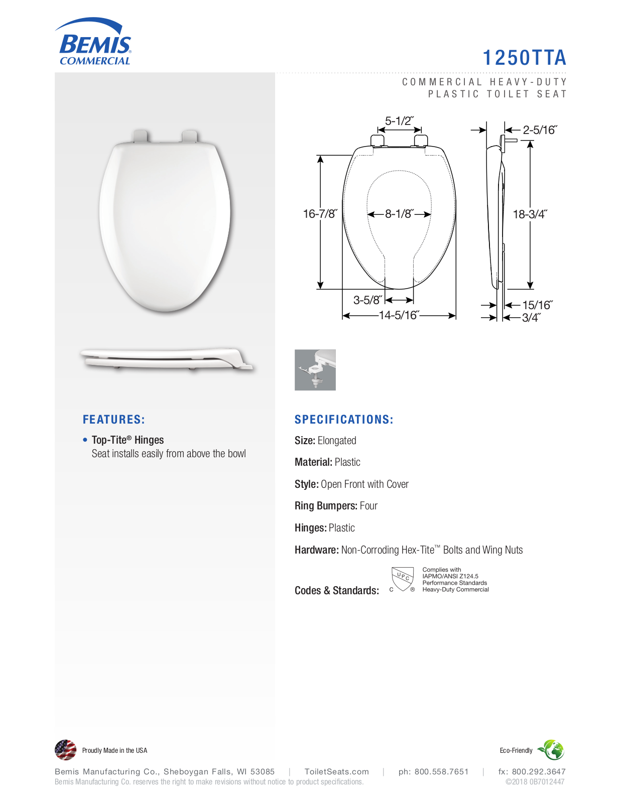 Bemis RCH10021 Specifications