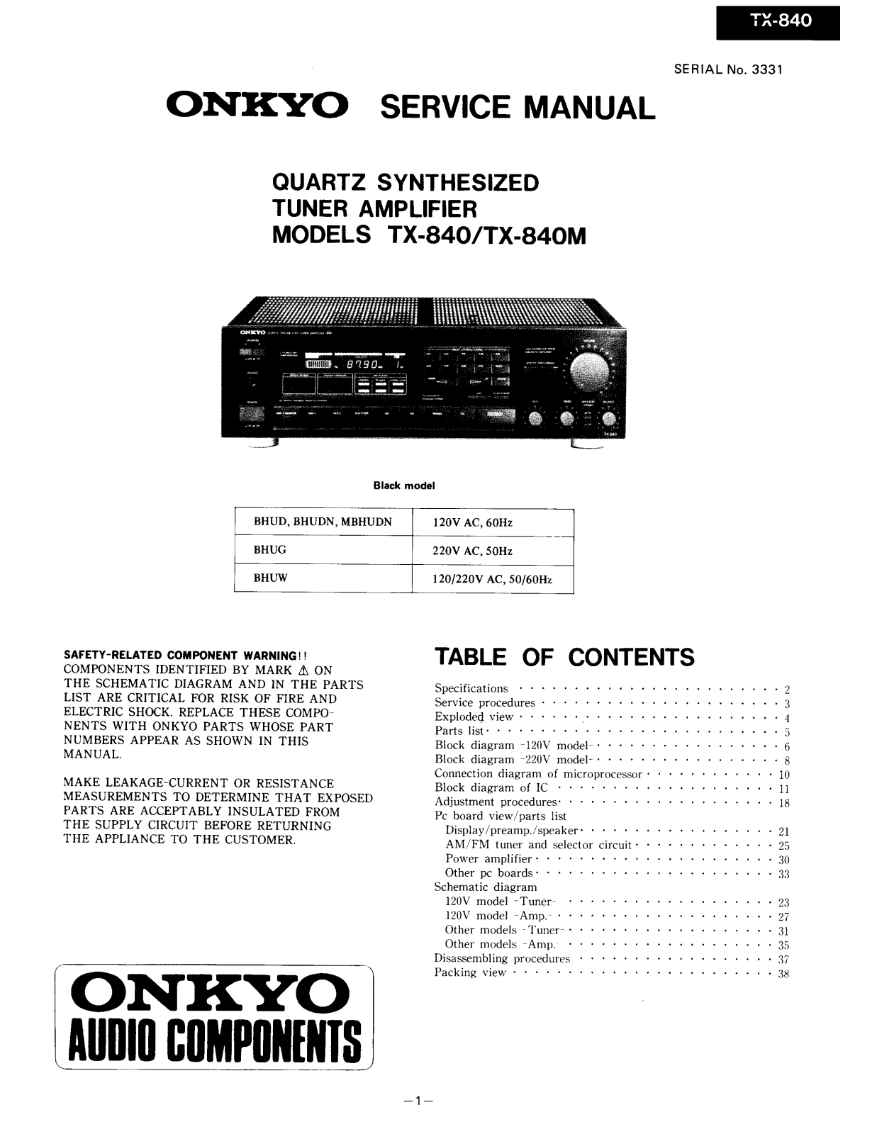 Onkyo TX-840-M Service manual