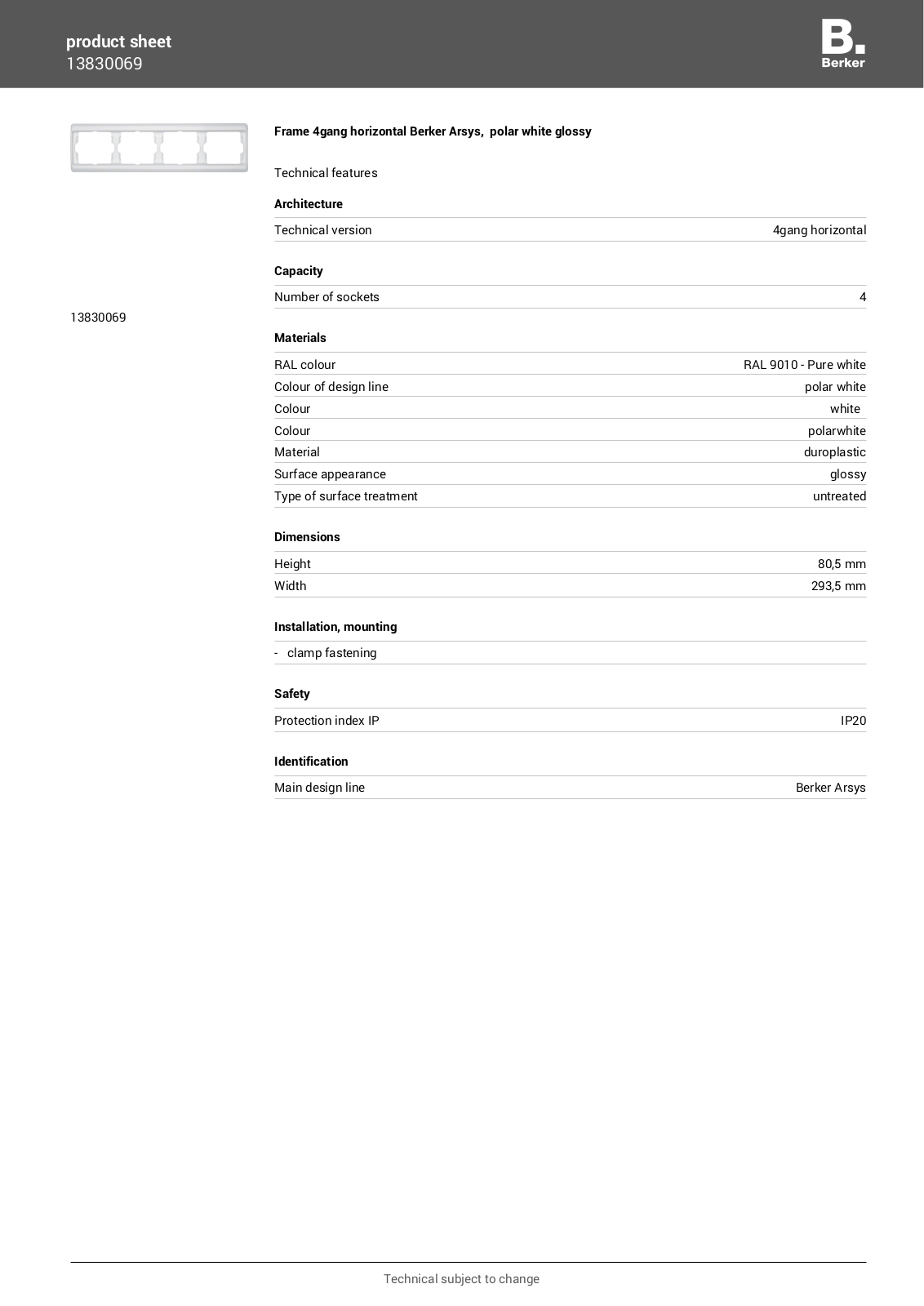 Berker 13830069 User Manual