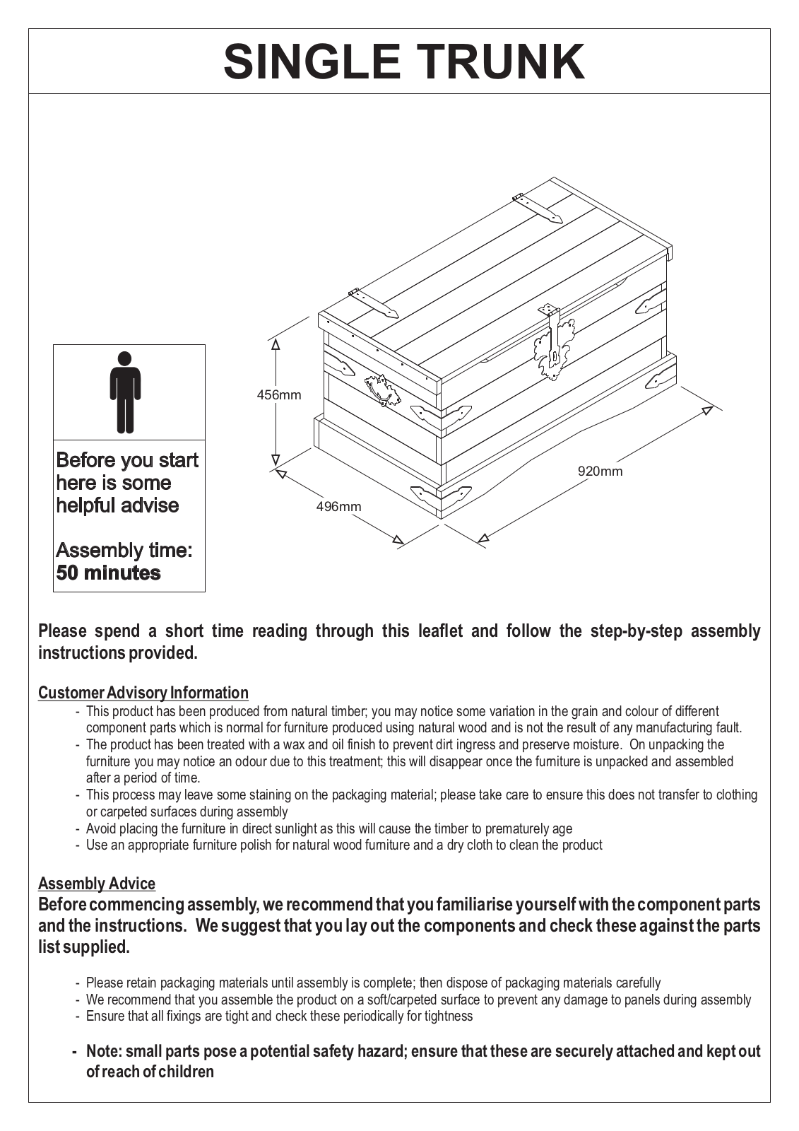 Argos SINGLE TRUNK ASSEMBLY INSTRUCTIONS