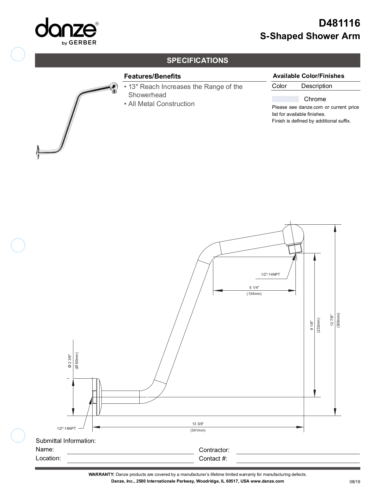 Gerber D481116BN, D481116BR, D481116 Specifications