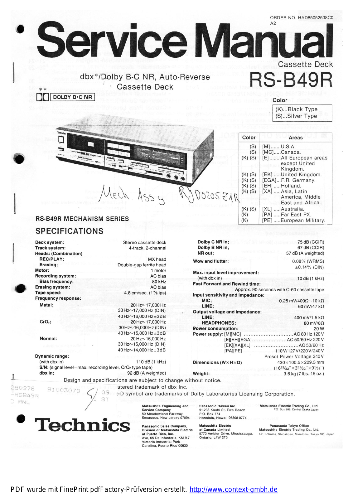 Technics RSB-49-R Schematic