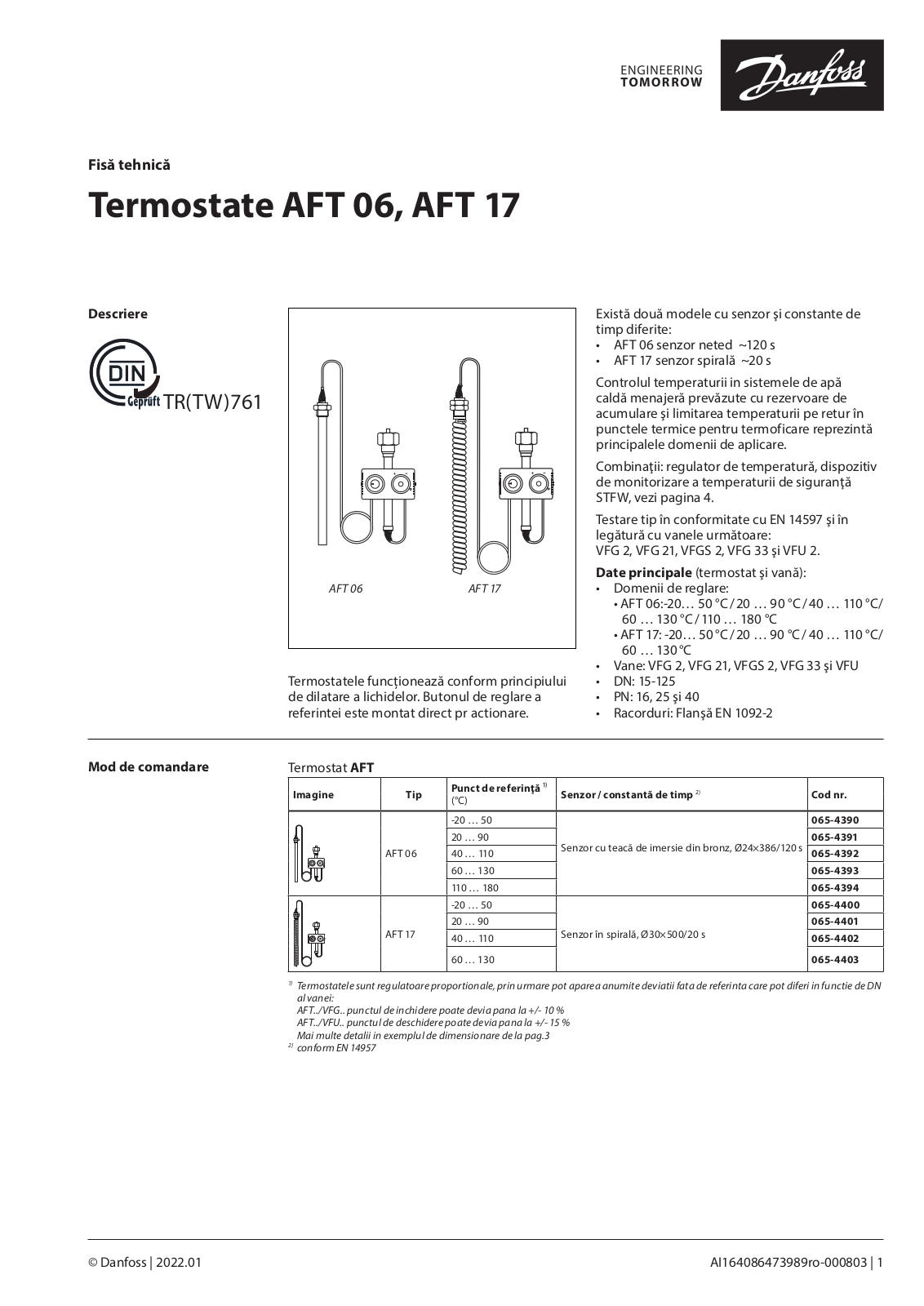 Danfoss AFT 06, AFT 17 Data sheet