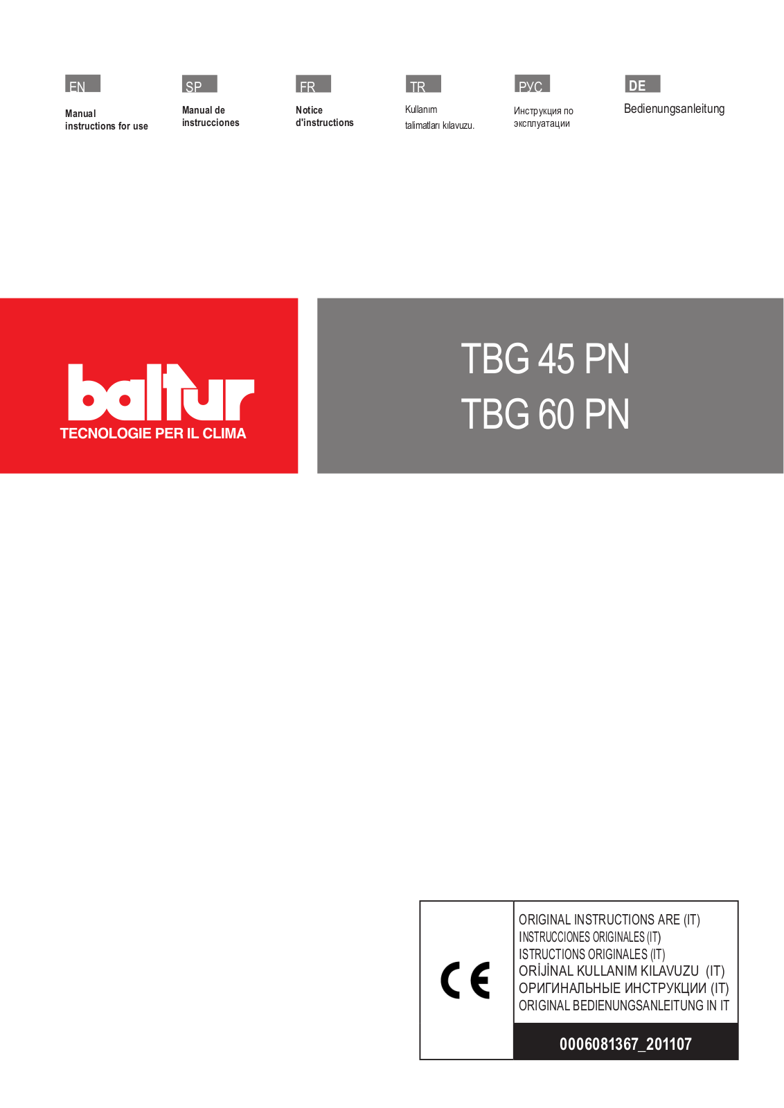 baltur TBG 45 PN, TBG 60 PN Instructions For Use Manual