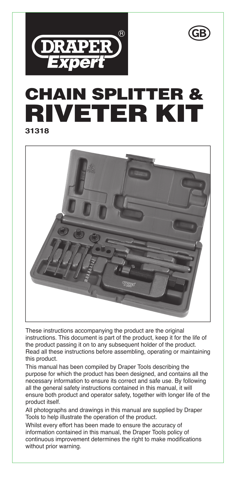 Draper Tools 31318 Instructions - ManualMachine.com