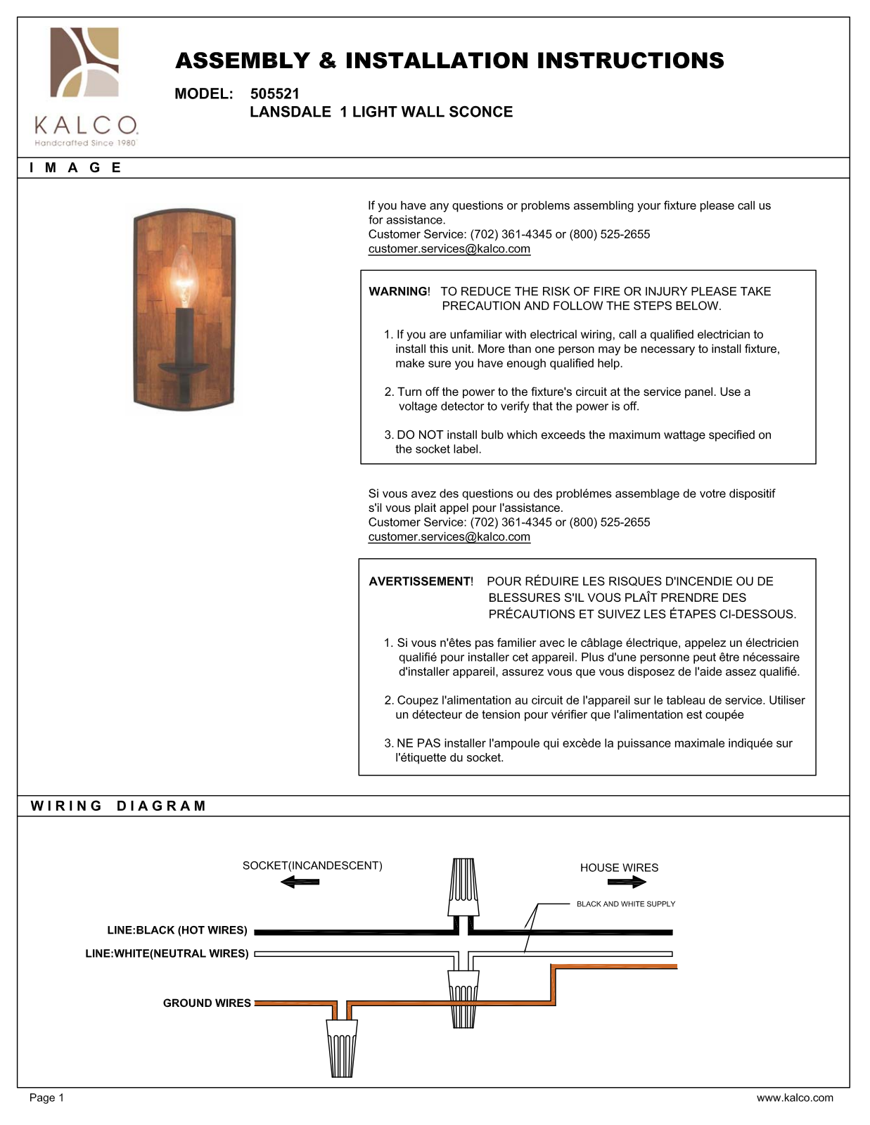 Kalco 505521BI Assembly Guide