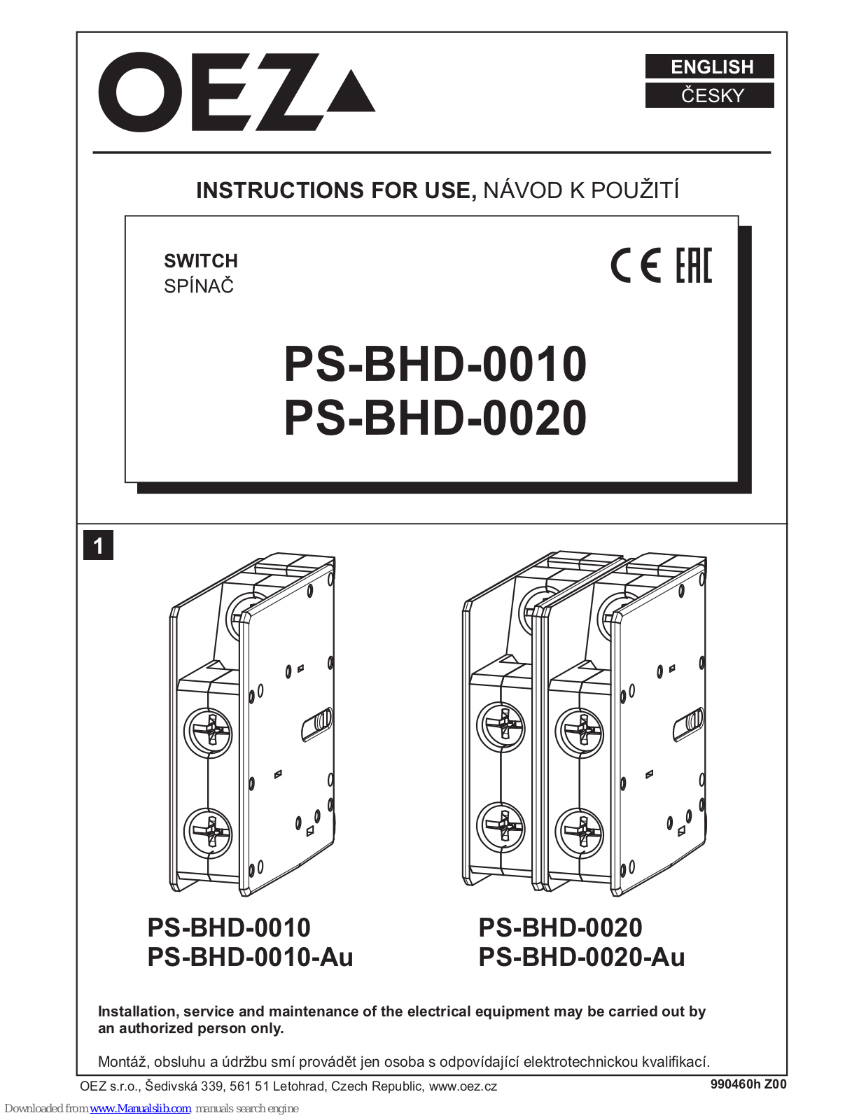 OEZ PS-BHD-0010, PS-BHD-0010-Au, PS-BHD-0020, PS-BHD-0020-Au Instruction Manual