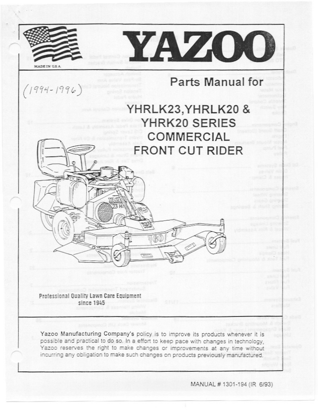 Yazoo/Kees YHRK20, YHRLK23, YHRLK20 User Manual