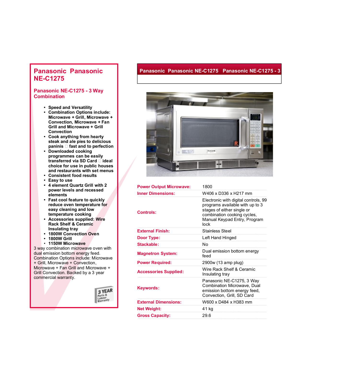 Panasonic NE-C1275 User Manual