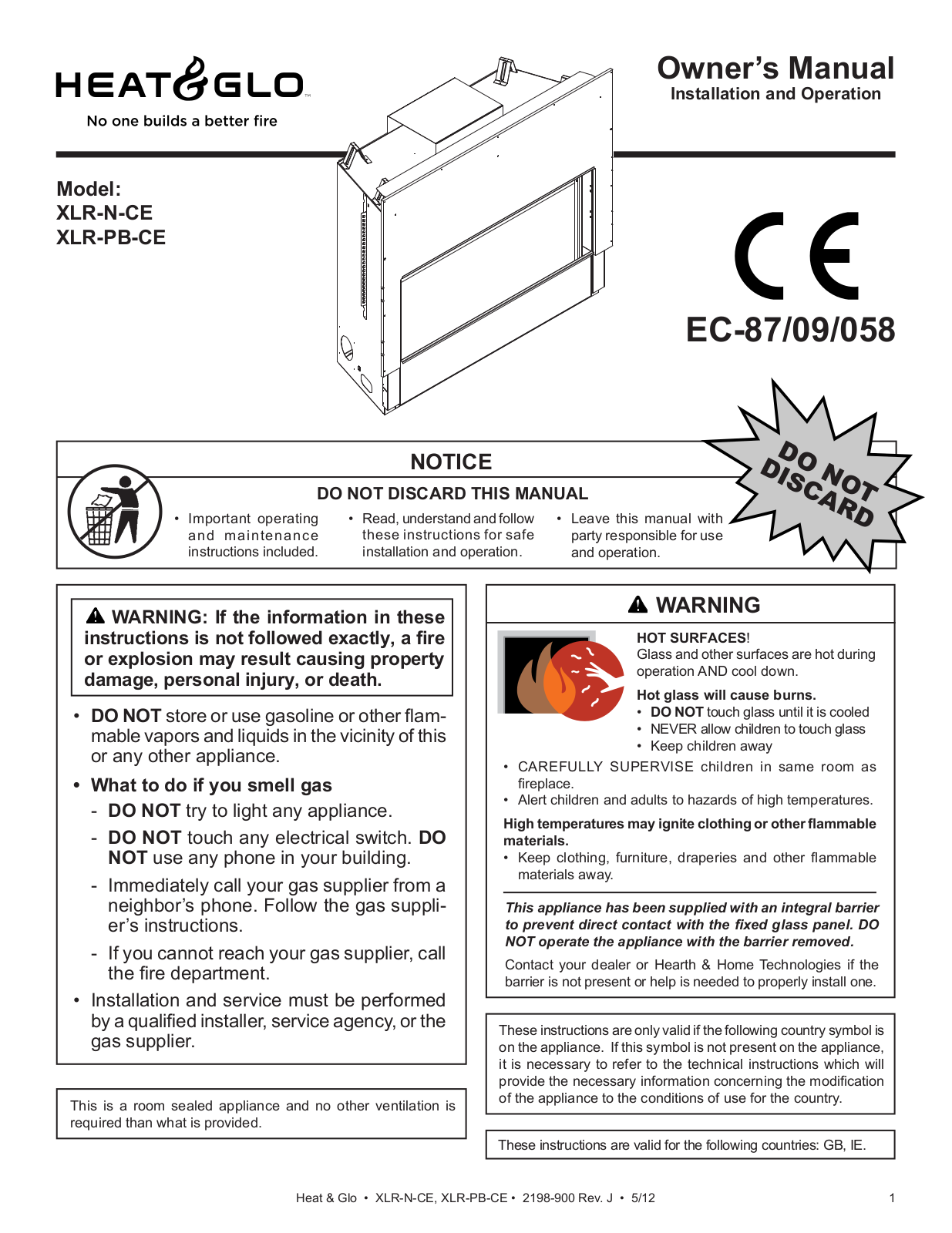 Heat & Glo LifeStyle XLR-PB-CE, XLR-N-CE User Manual