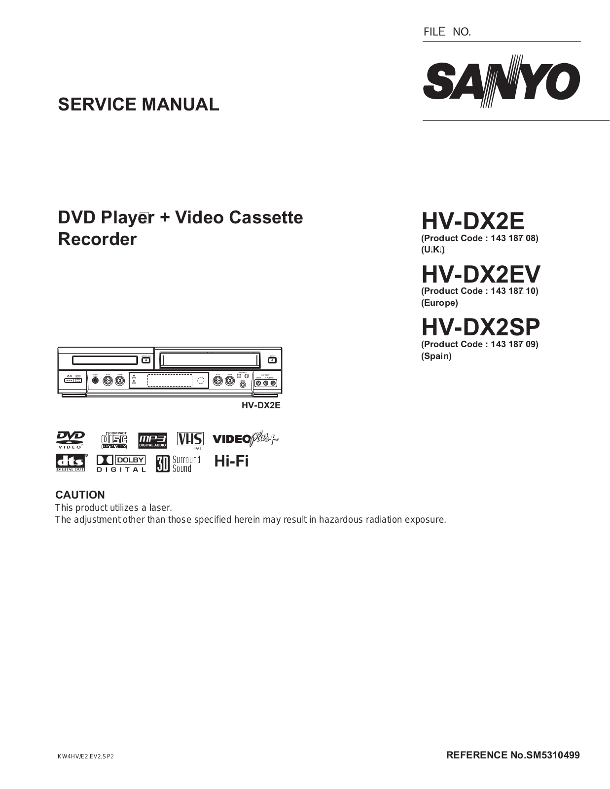 Sanyo HVDX2 VCR Combo Schematic