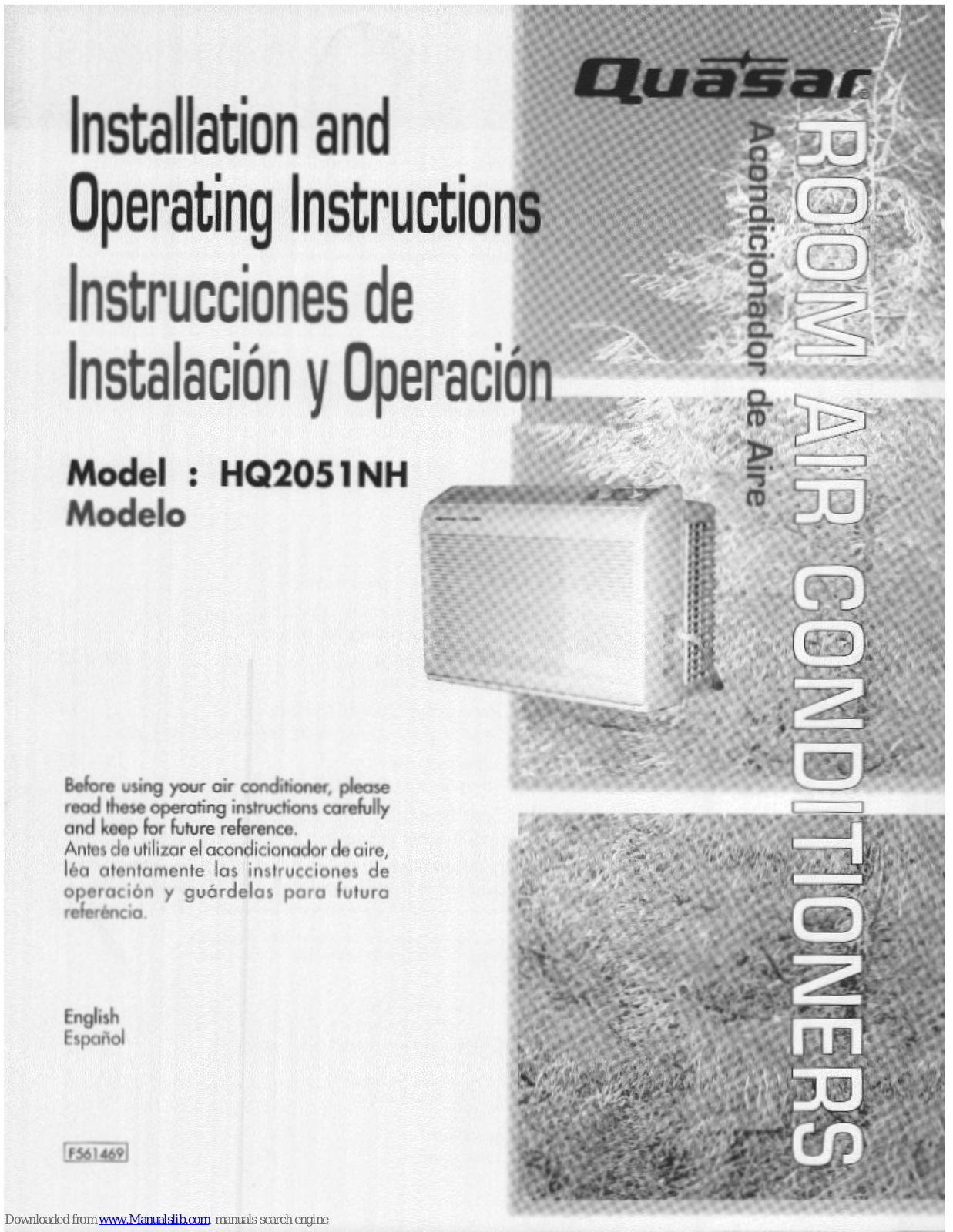 Quasar HQ-2051NH Installation And Operating Instructions Manual