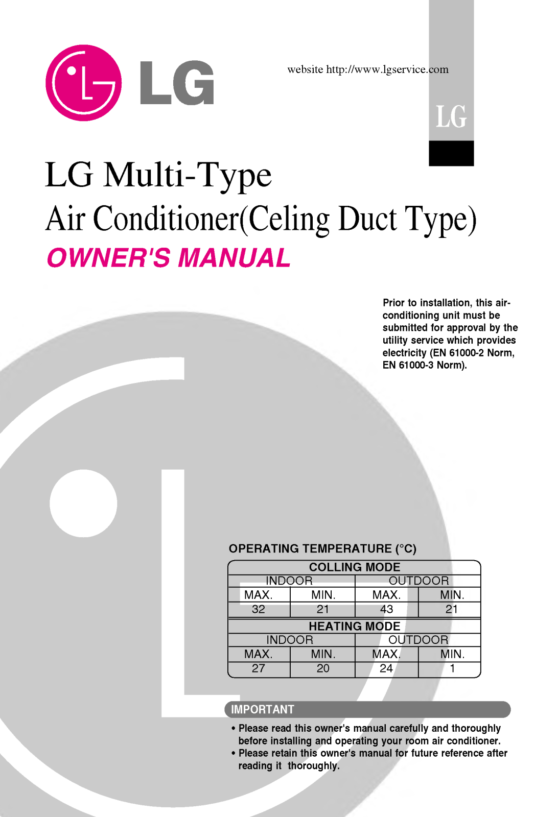 LG AMNC366BGA0, AMNC306BGA0, AMNC246BHA0 User Manual