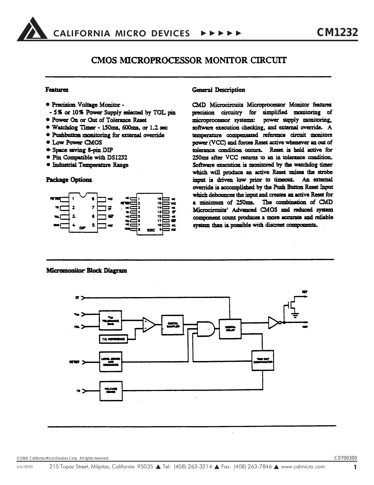 California Micro Devices CM1232 Datasheet