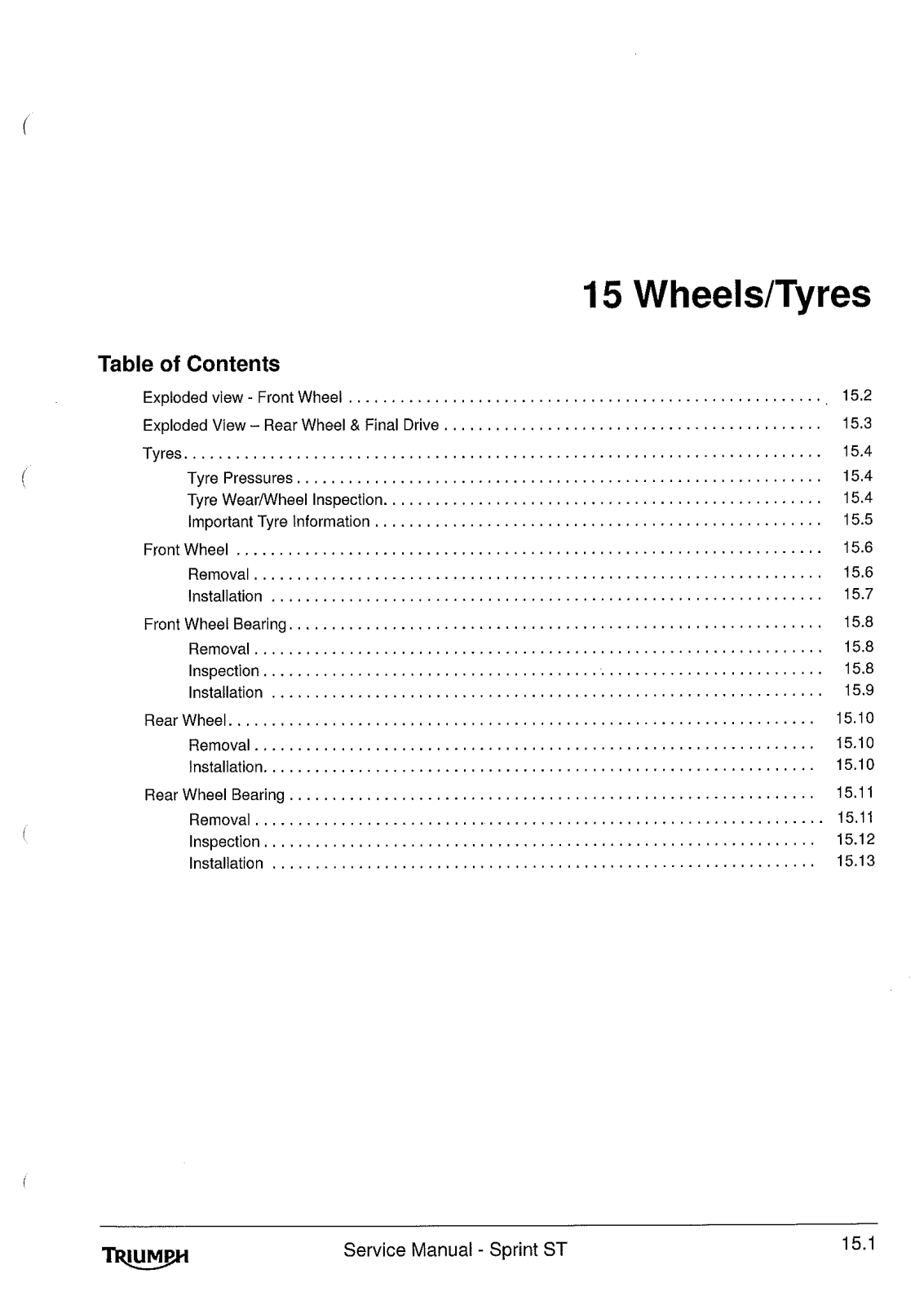 TRIUMPH Sprint St Service Repair Manual 15.1 16.14 Wheels   Tyres   Frame   Bodywork