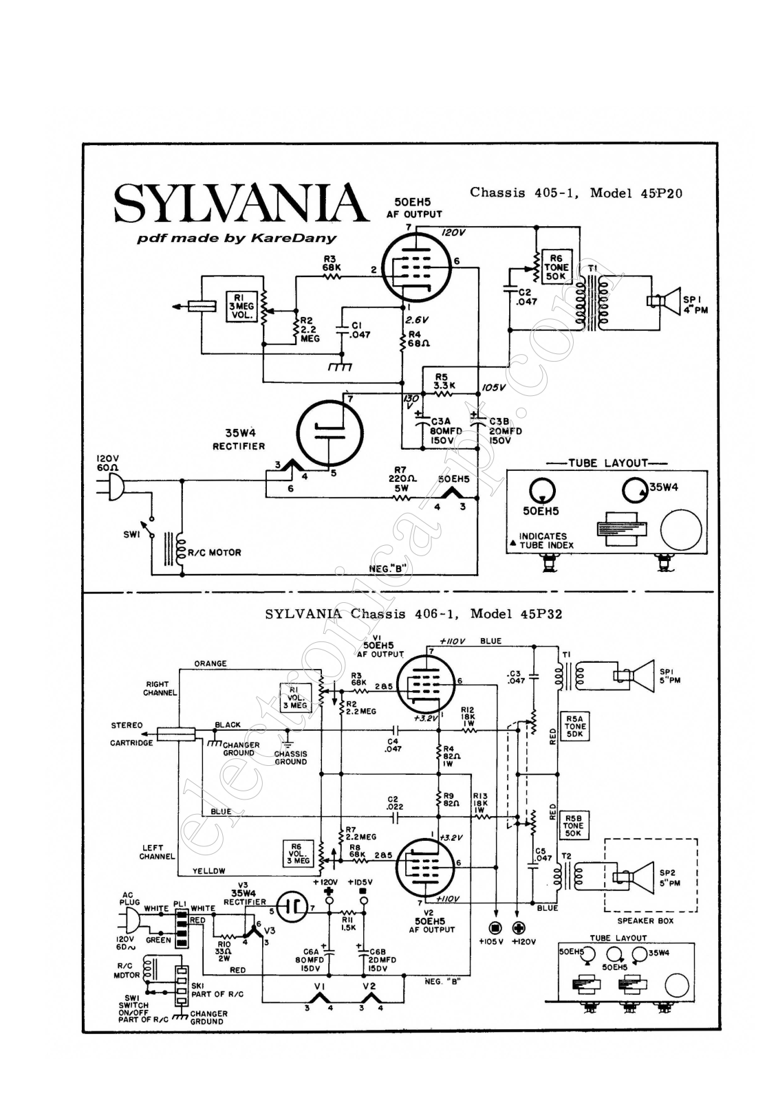 Sylvania 45P20, 45P32 Schematic