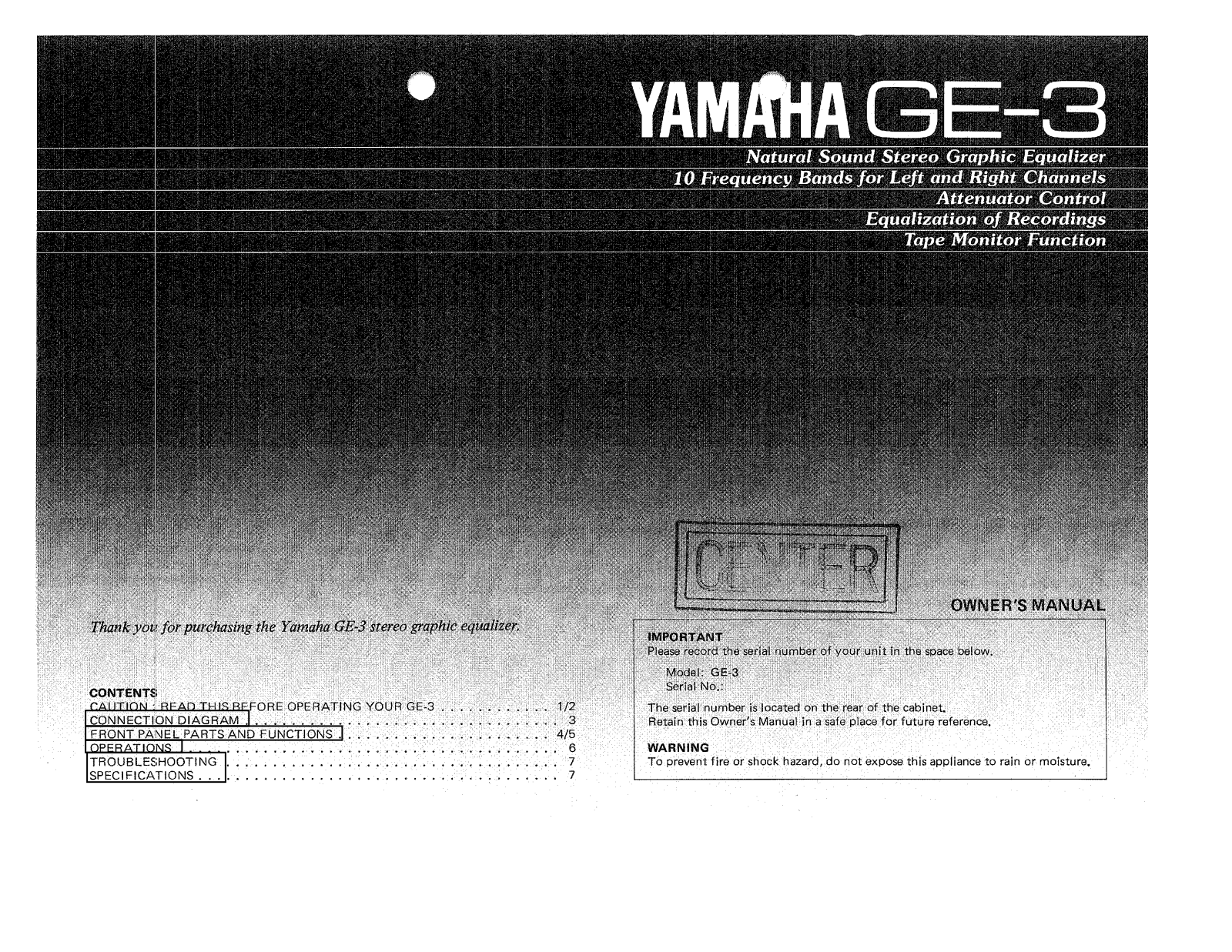 Yamaha GE-3 Owners manual