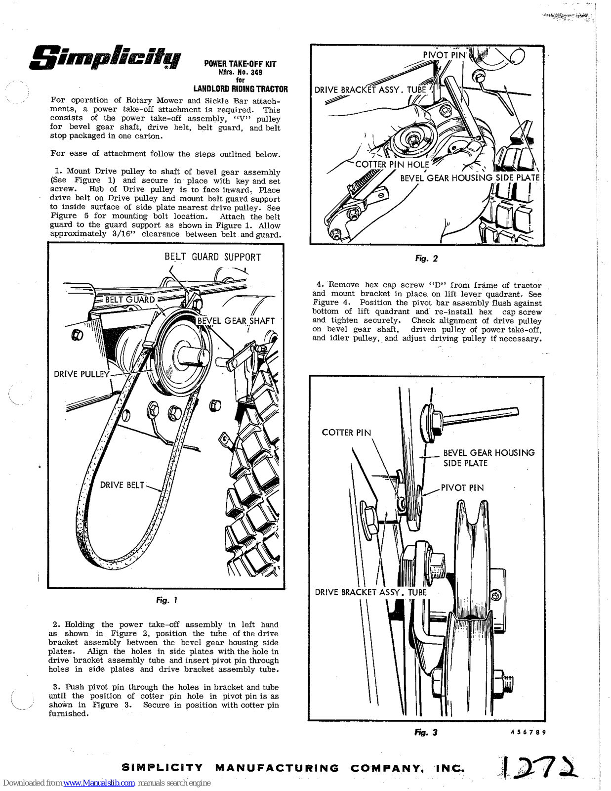 Simplicity 349 Installation Instructions Manual