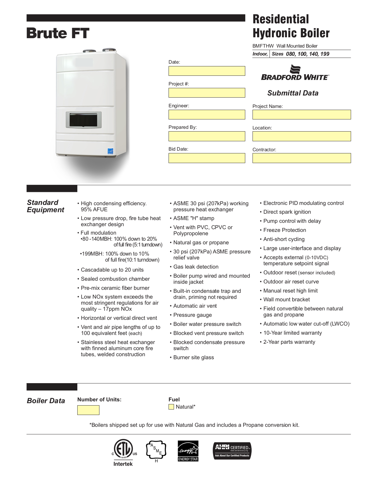 Bradford White BMFTHW100, BMFTHW080 User Manual