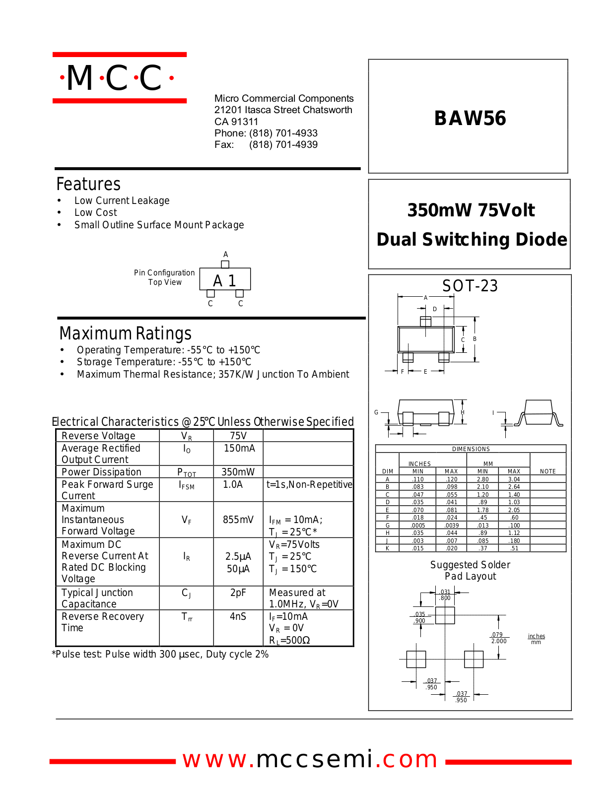 MCC BAW56 Datasheet