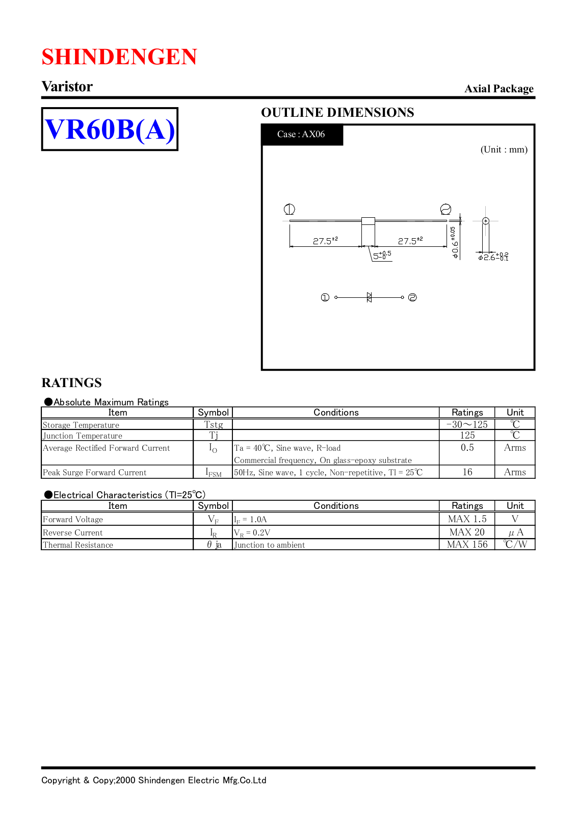 Shindengen Electric Manufacturing Company Ltd VR-60B-A Datasheet