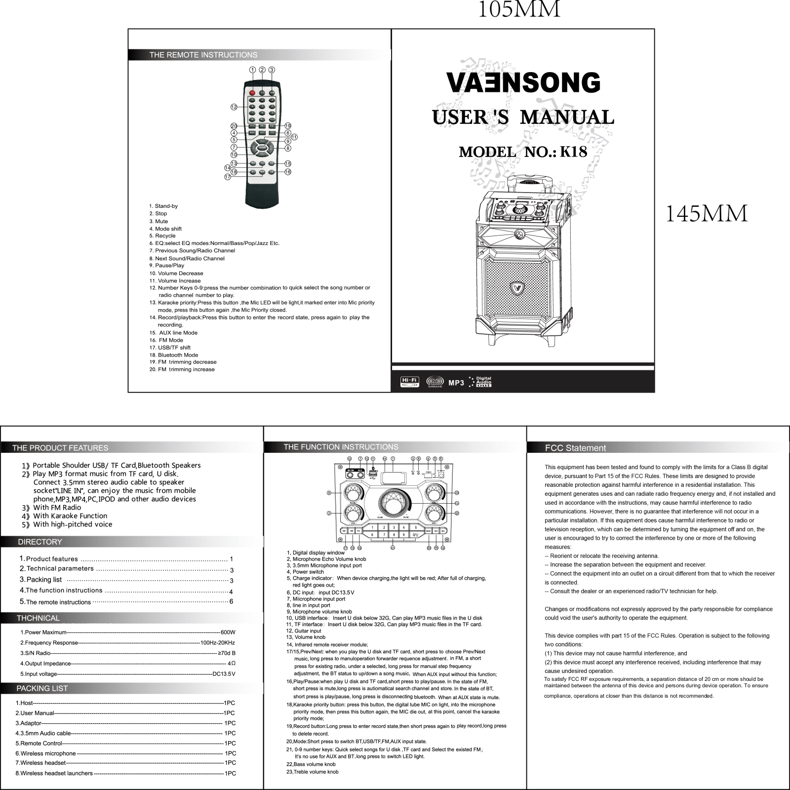 WANG XING DA K18 User Manual