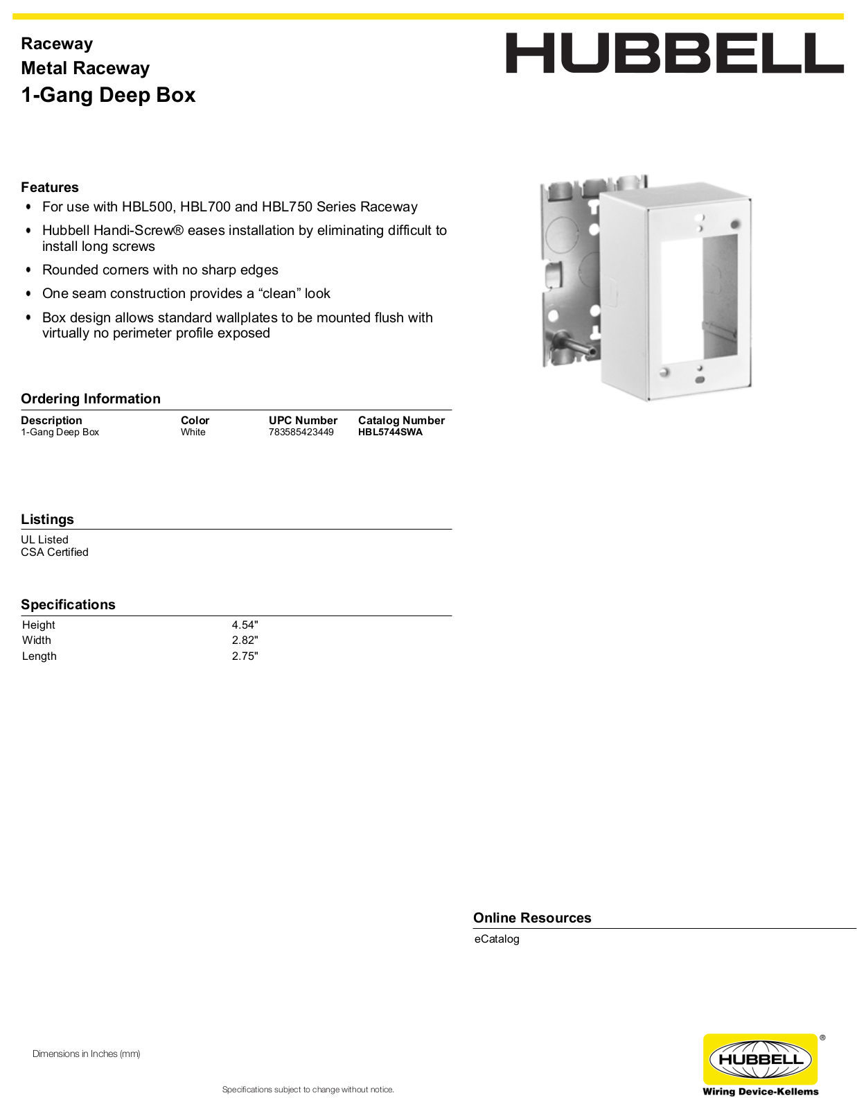 Hubbell HBL5744SWA Specifications