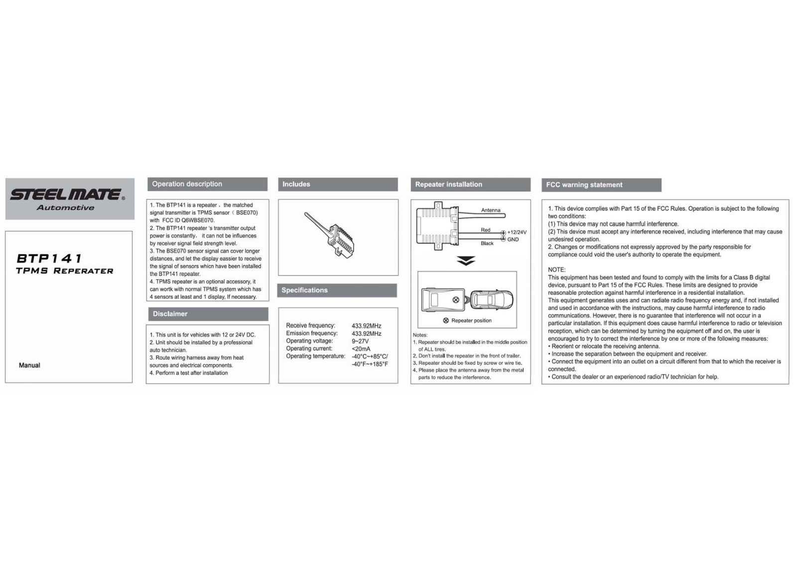 STEELMATE BTP141 User Manual