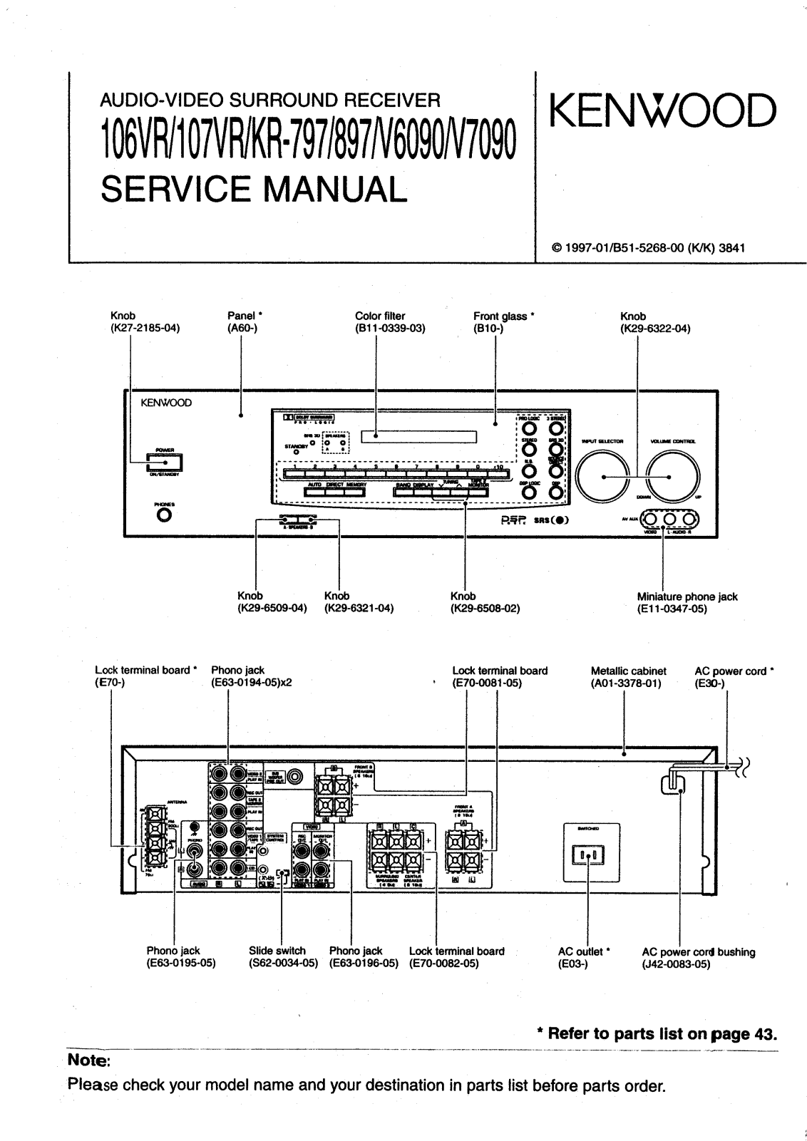 KENWOOD 106VR, 107VR, KR-797, KR-897, V6090 Service Manual