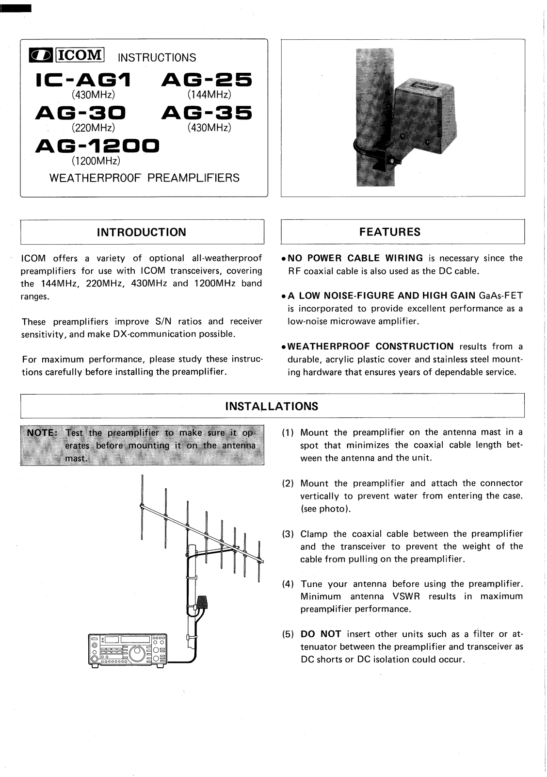 ICOM AG-35, AG-30, AG-25, AG-1200 User Manual