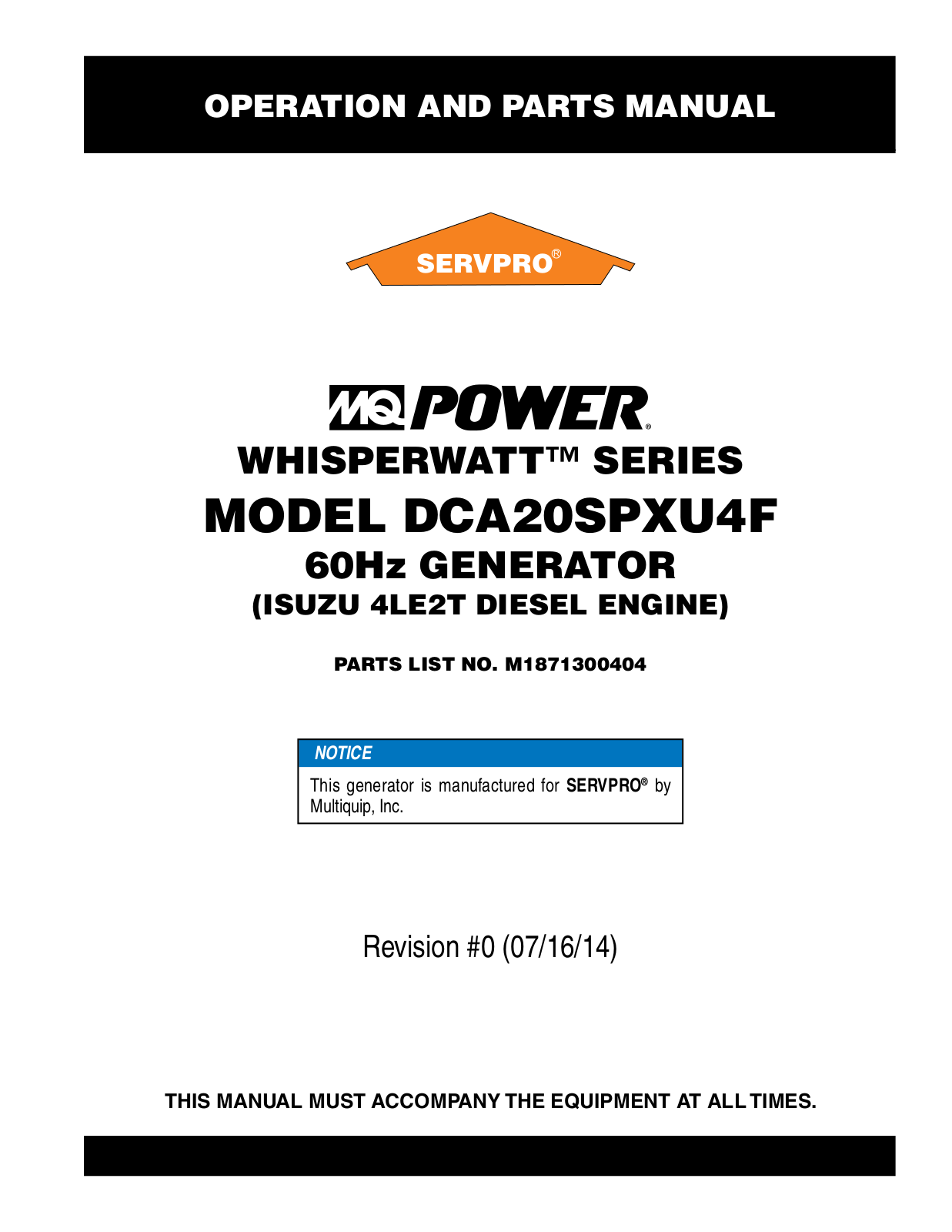 Multiquip DCA20SPXU4F User Manual