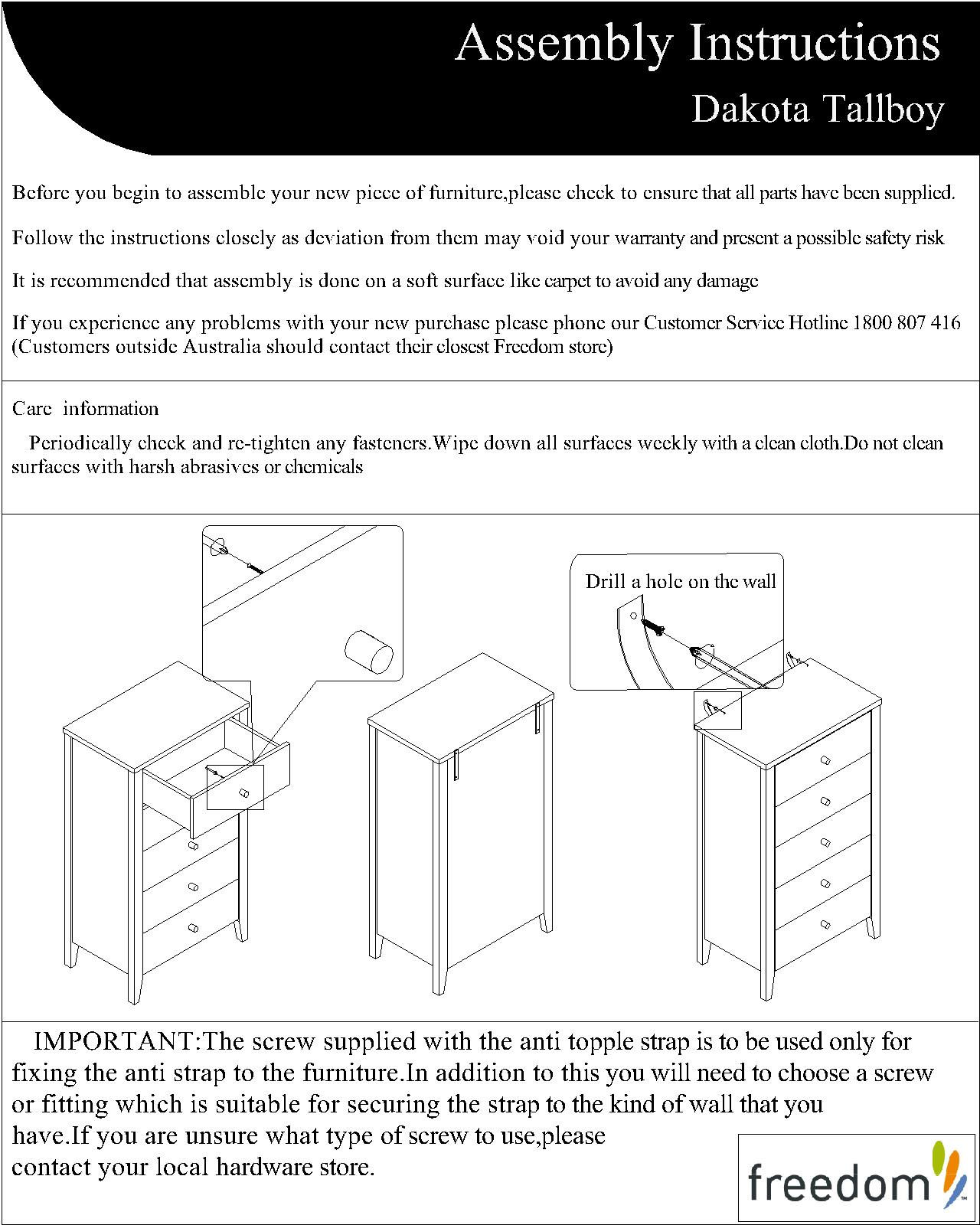 Freedom Dakota Tallboy Assembly Instruction