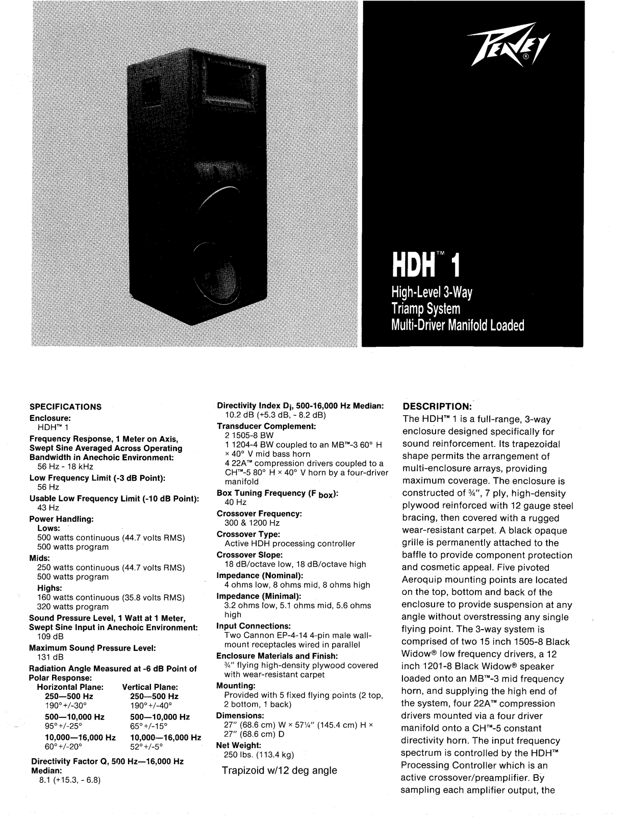 Peavey HDH 1 DATASHEET