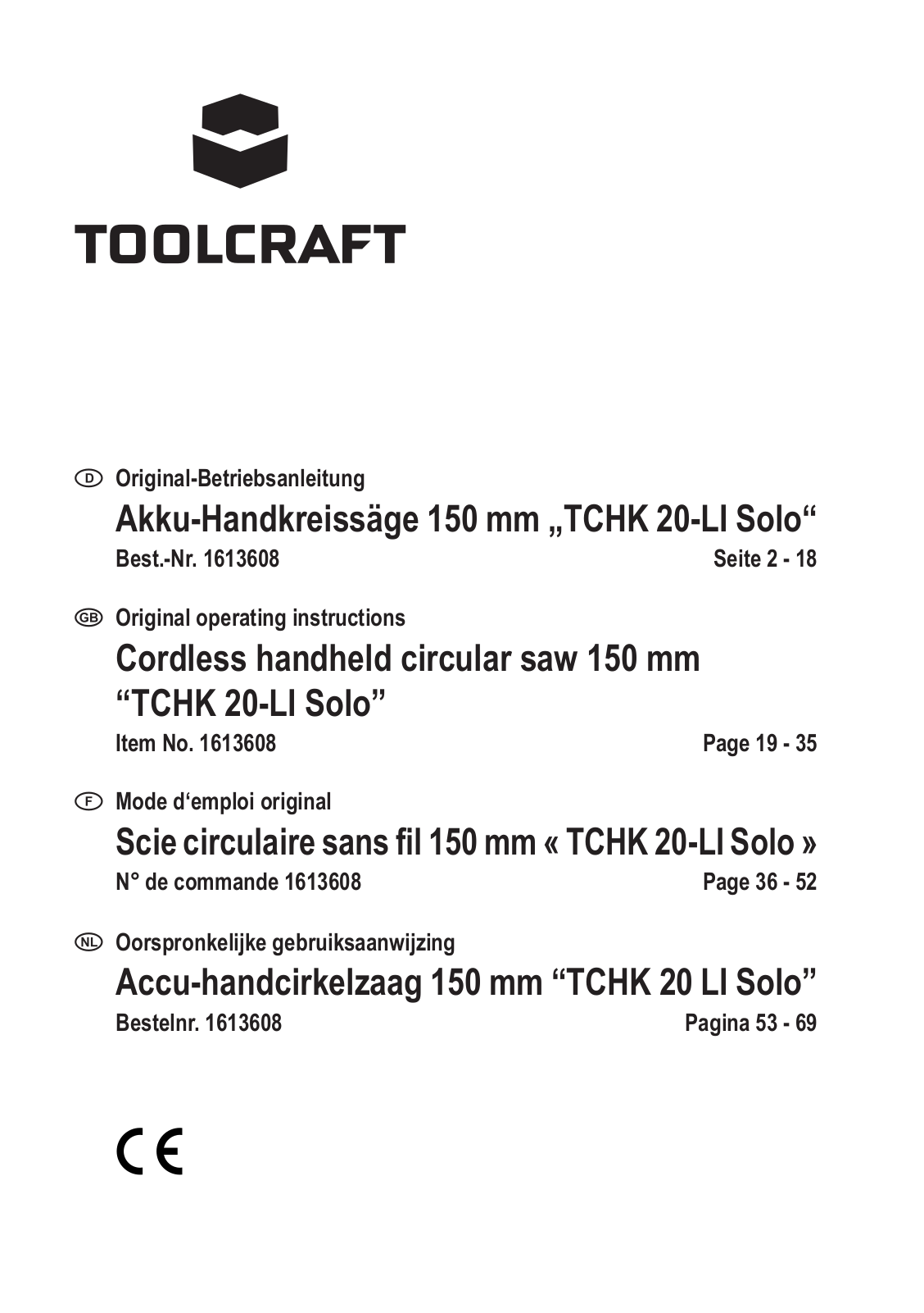 TOOLCRAFT 1613608 Instructions