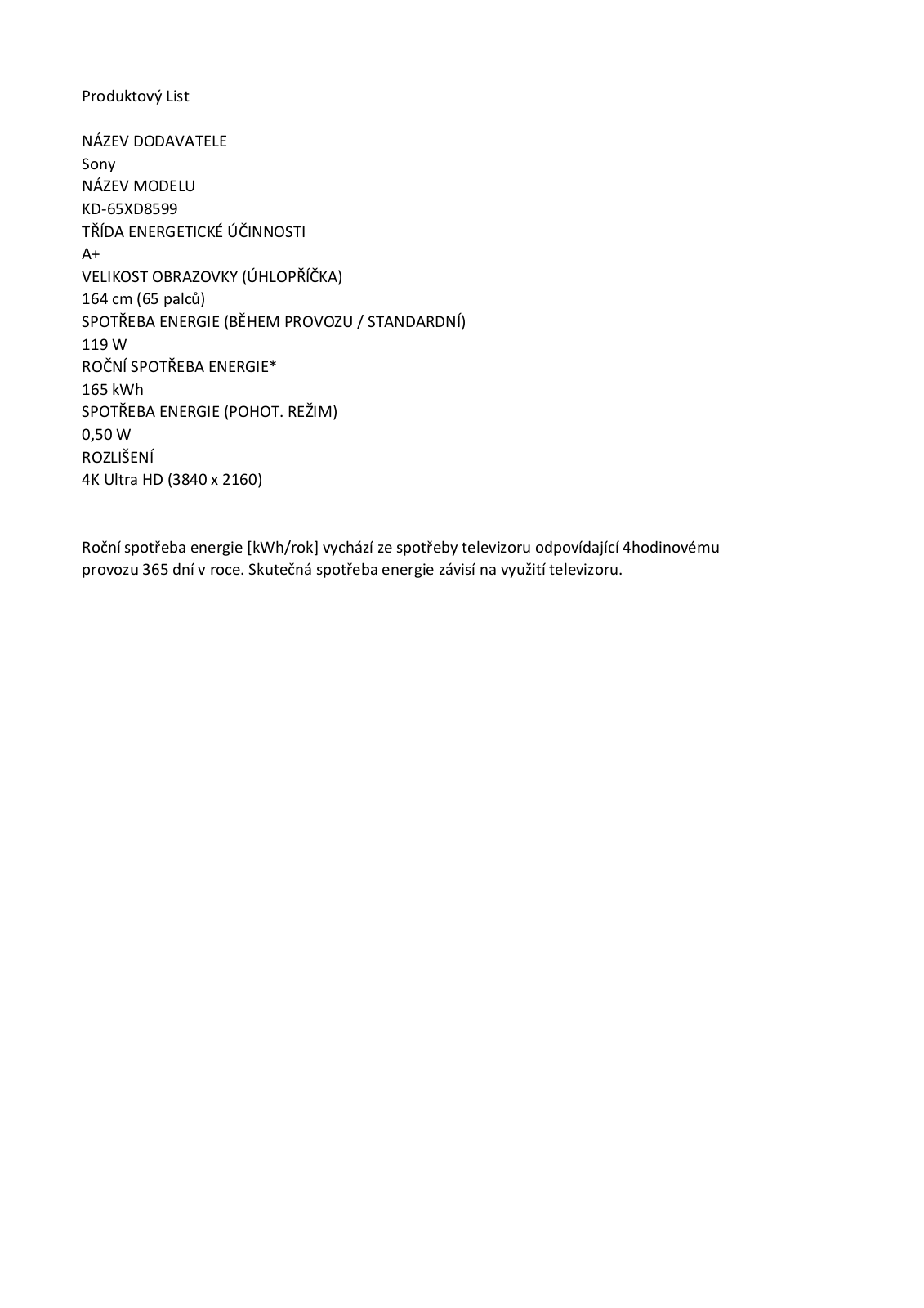 Sony KD-65XD8599B User Manual