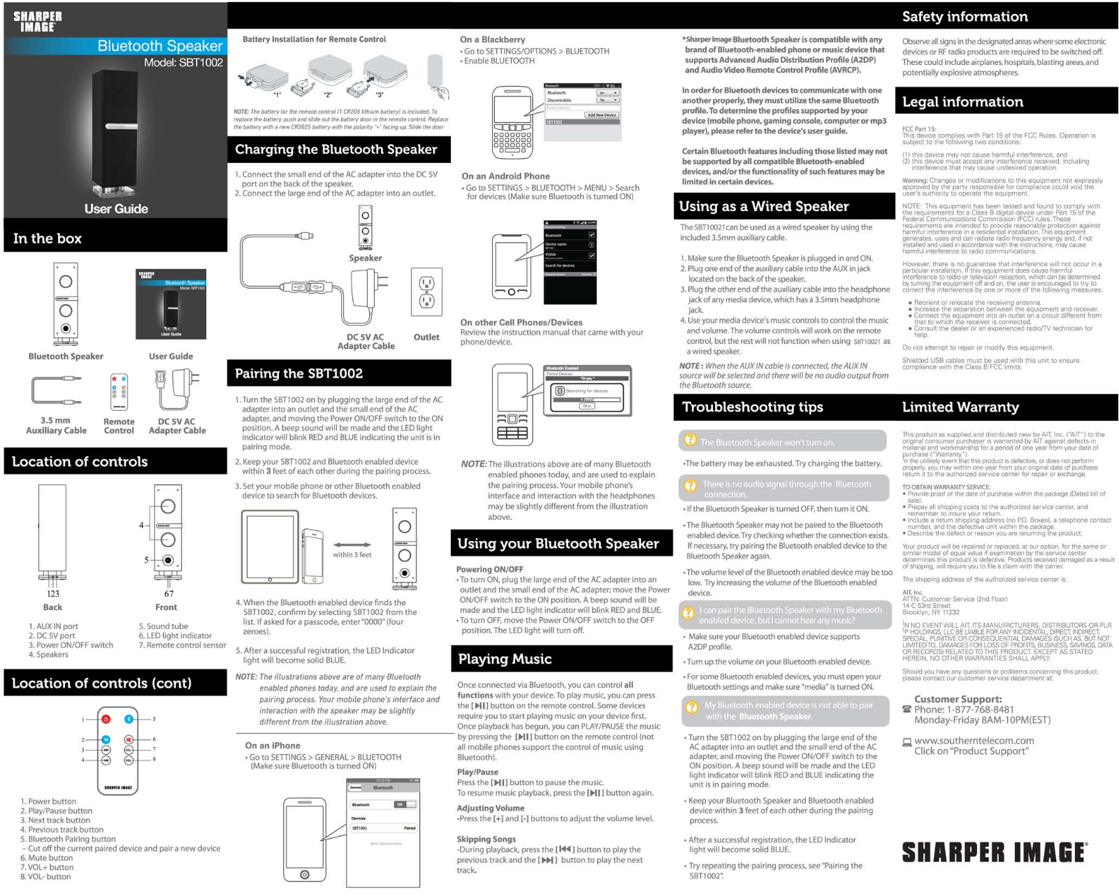 Sharper image SBT1002 User Manual