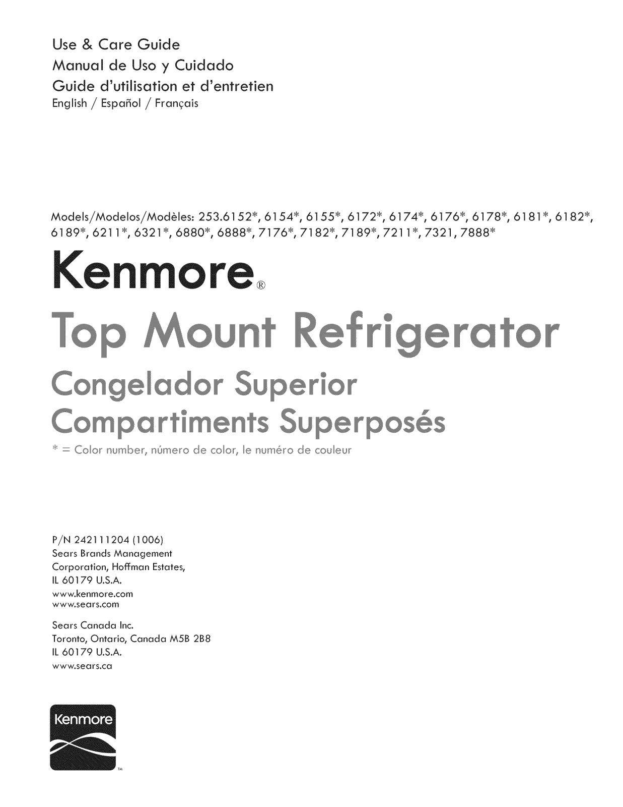 Kenmore 25378889015, 25378889014, 25378889013, 25378889012, 25378889011 Owner’s Manual